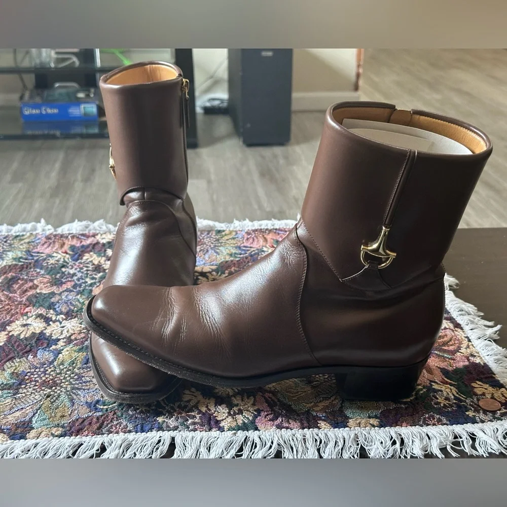 Gucci Horsebit Brown Leather Men’s Ankle Boots Size 11T 12 US - Picture 4 of 12